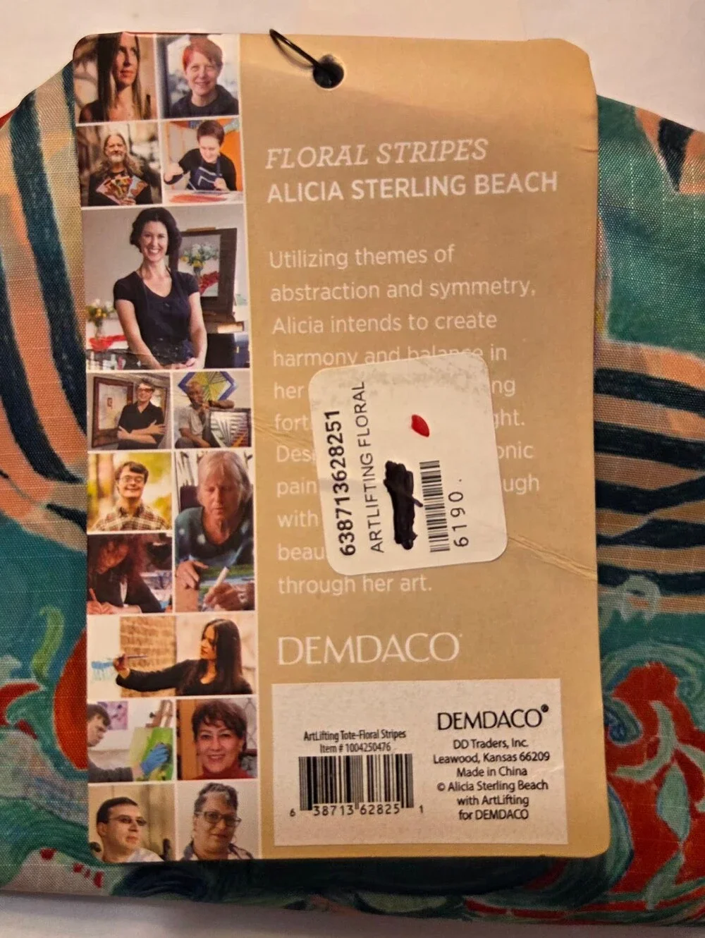 ​DEMDACO ArtLifting Floral Stripes Foldable Tote Bag Alicia Sterling Beach